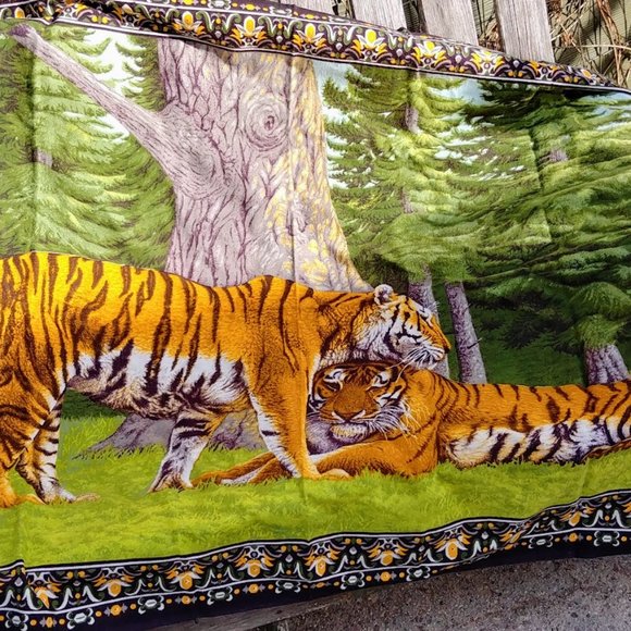 Vintage Wall Tapestry Jungle Tiger Couple Made In Turkey - Picture 2 of 7